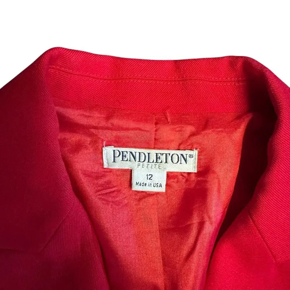 Vintage Pendleton Blazer Womens Size 12 Soild Red 100% Virgin Wool Petite - Picture 4 of 10